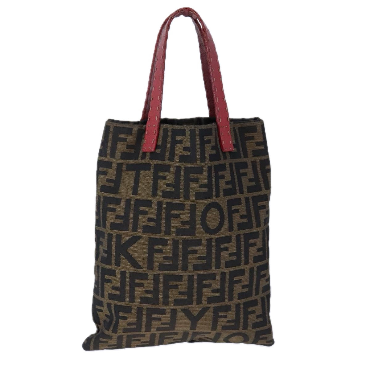 FENDI Zucca Canvas Mamma Baguette Tote Bag Brown Black Red yk16632
