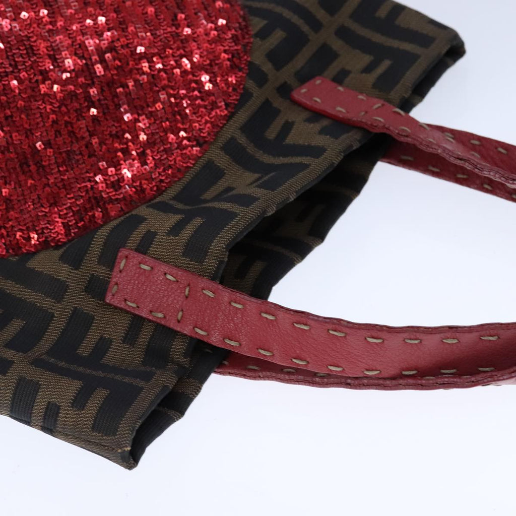 FENDI Zucca Canvas Mamma Baguette Tote Bag Brown Black Red yk16632