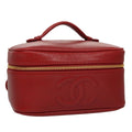 CHANEL Vanity COCO Mark Cosmetic Pouch Caviar Skin Red Gold CC yk16676A