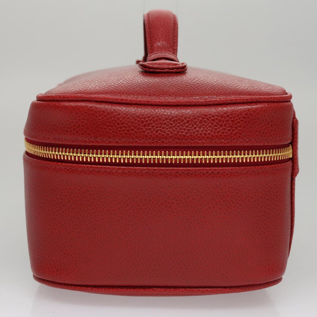 CHANEL Vanity COCO Mark Cosmetic Pouch Caviar Skin Red Gold CC yk16676A