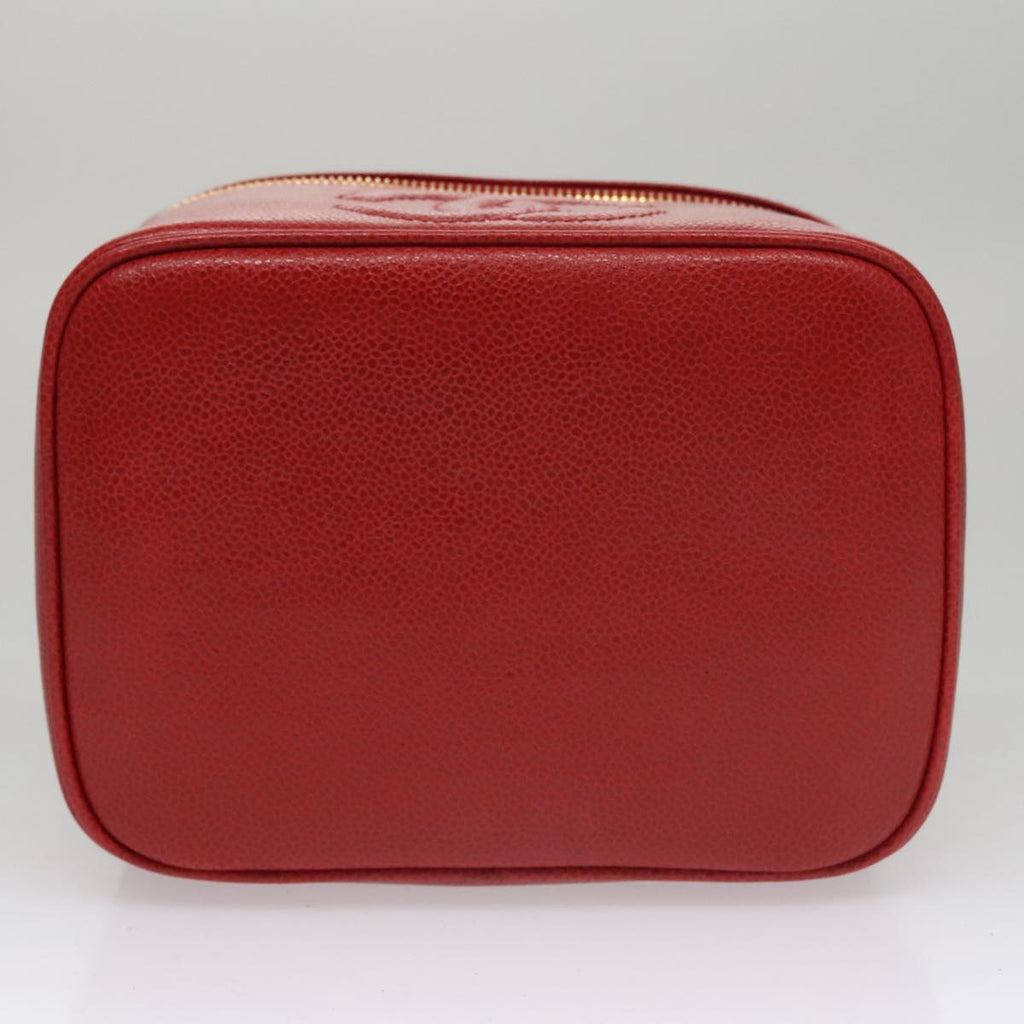 CHANEL Vanity COCO Mark Cosmetic Pouch Caviar Skin Red Gold CC yk16676A