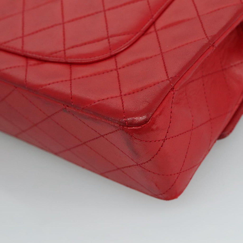 CHANEL Matelasse 25 Chain Hand Bag Lamb Skin Red Gold CC yk16697