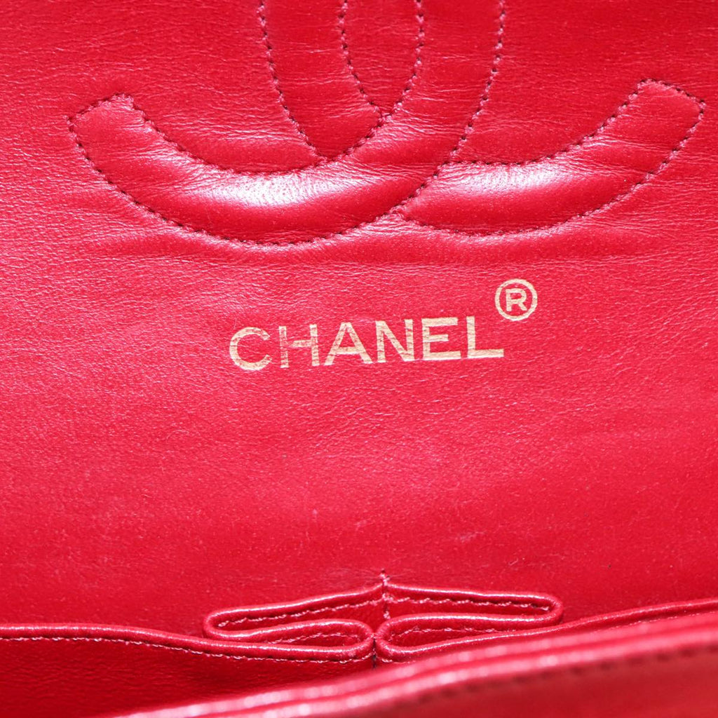 CHANEL Matelasse 25 Chain Hand Bag Lamb Skin Red Gold CC yk16697