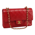 CHANEL Matelasse 25 Chain Hand Bag Lamb Skin Red Gold CC yk16697