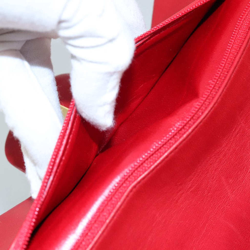 CHANEL Matelasse 25 Chain Hand Bag Lamb Skin Red Gold CC yk16697