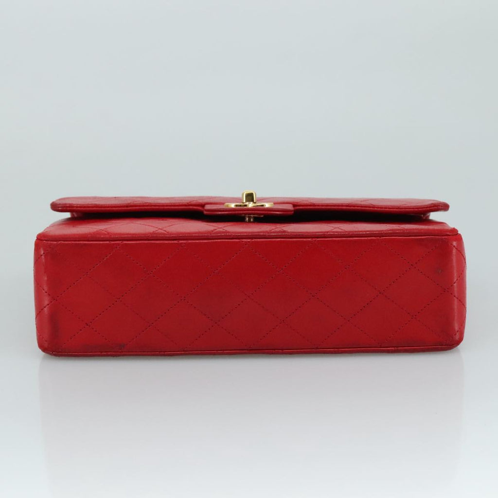 CHANEL Matelasse 25 Chain Hand Bag Lamb Skin Red Gold CC yk16697