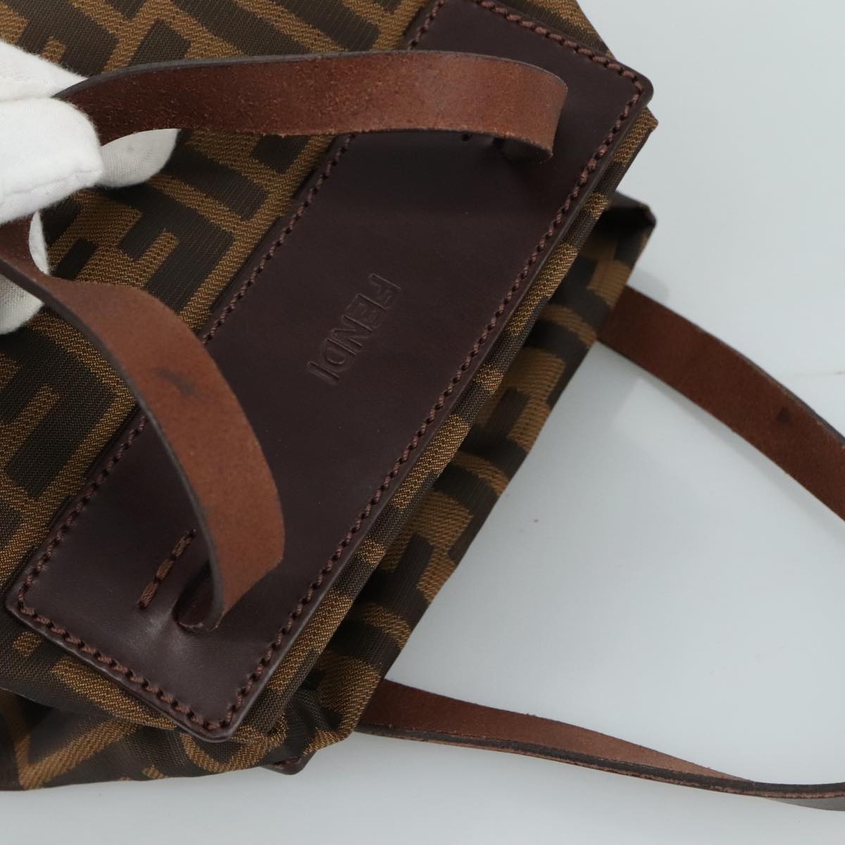 FENDI Zucca Canvas Hand Bag Brown Black yk16714