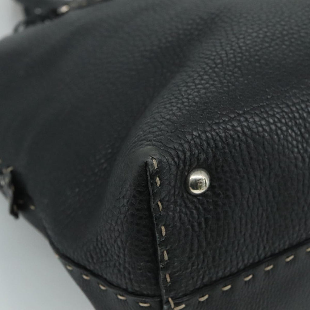FENDI Celeria Hand Bag Leather Black Silver yk16876