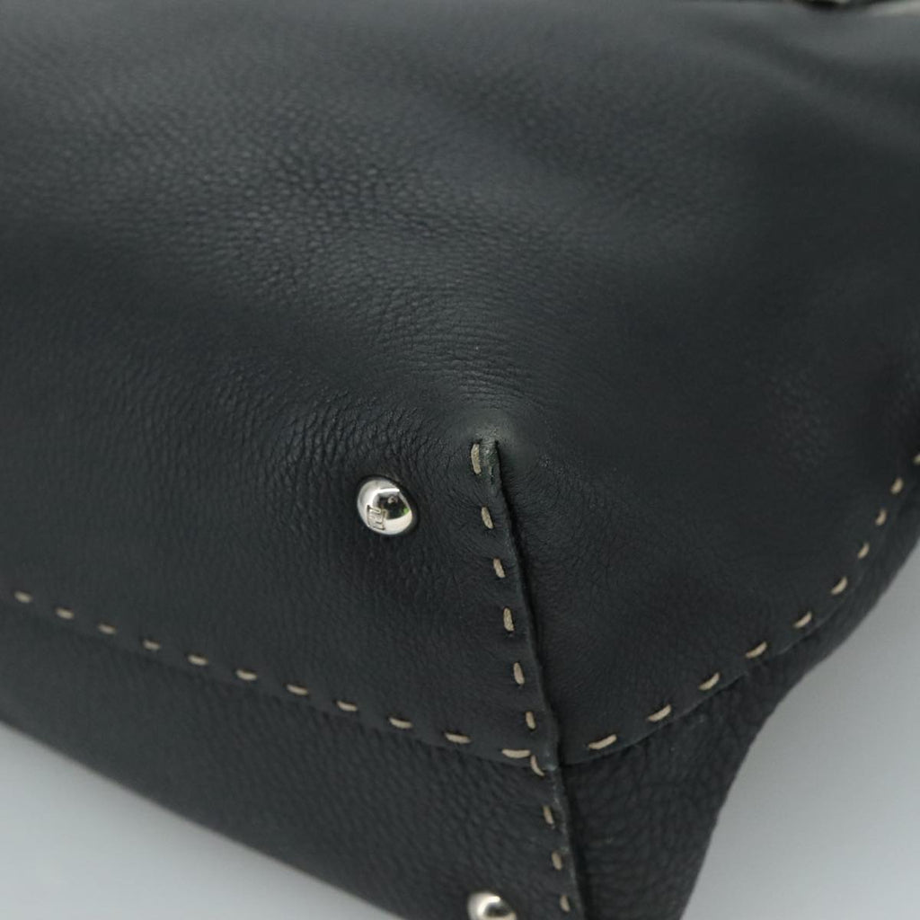 FENDI Celeria Hand Bag Leather Black Silver yk16876