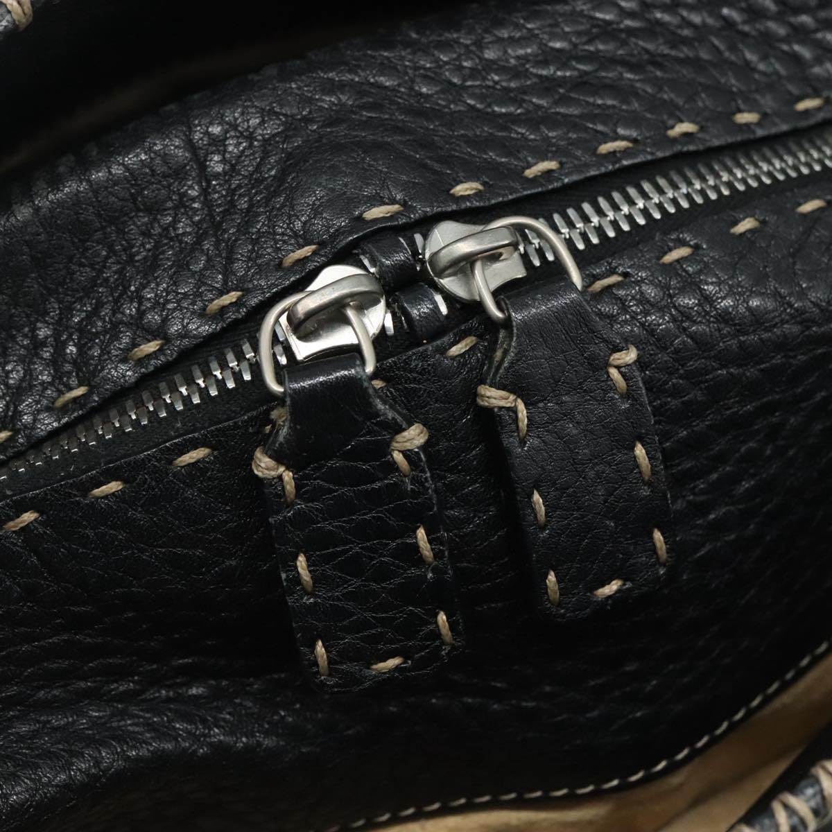 FENDI Celeria Hand Bag Leather Black Silver yk16876