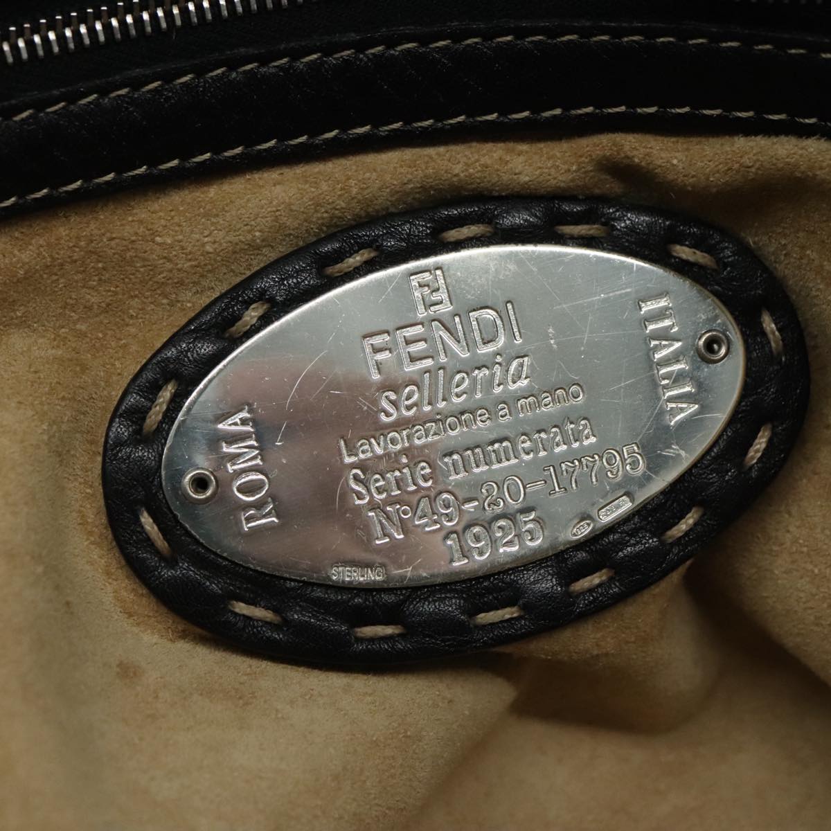 FENDI Celeria Hand Bag Leather Black Silver yk16876