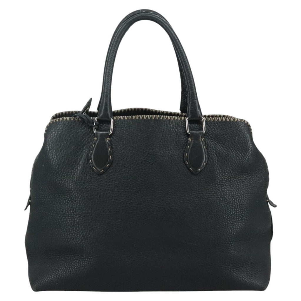 FENDI Celeria Hand Bag Leather Black Silver yk16876