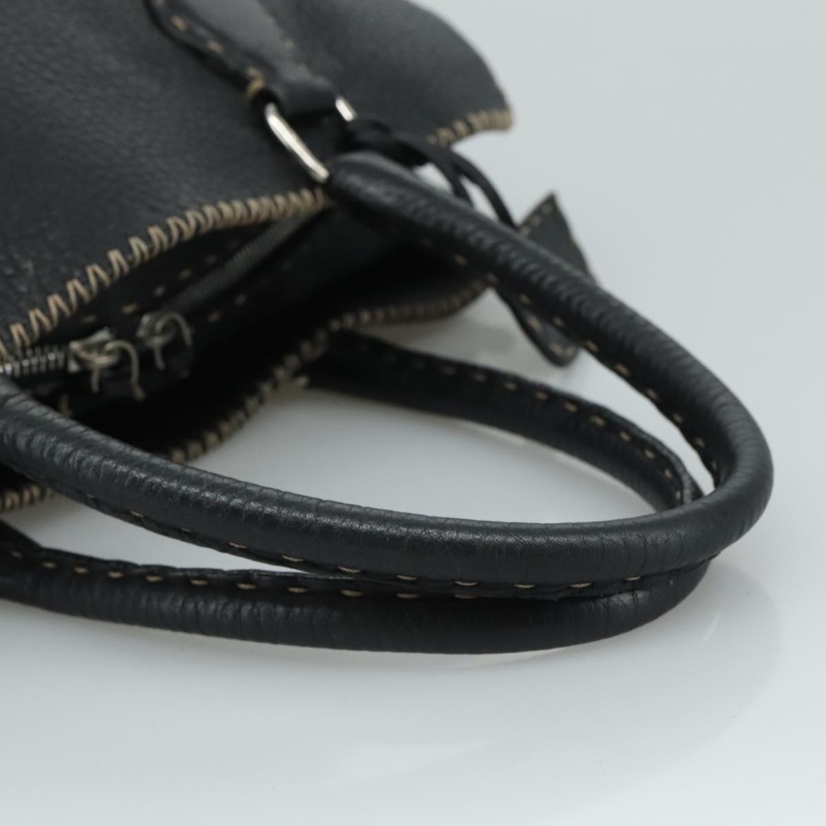 FENDI Celeria Hand Bag Leather Black Silver yk16876