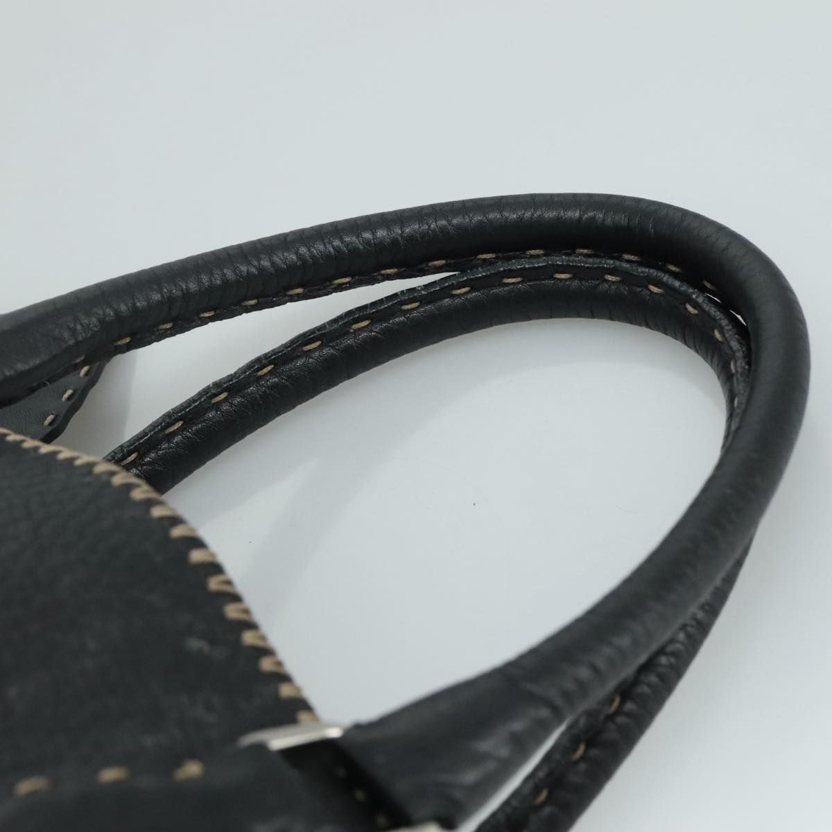FENDI Celeria Hand Bag Leather Black Silver yk16876