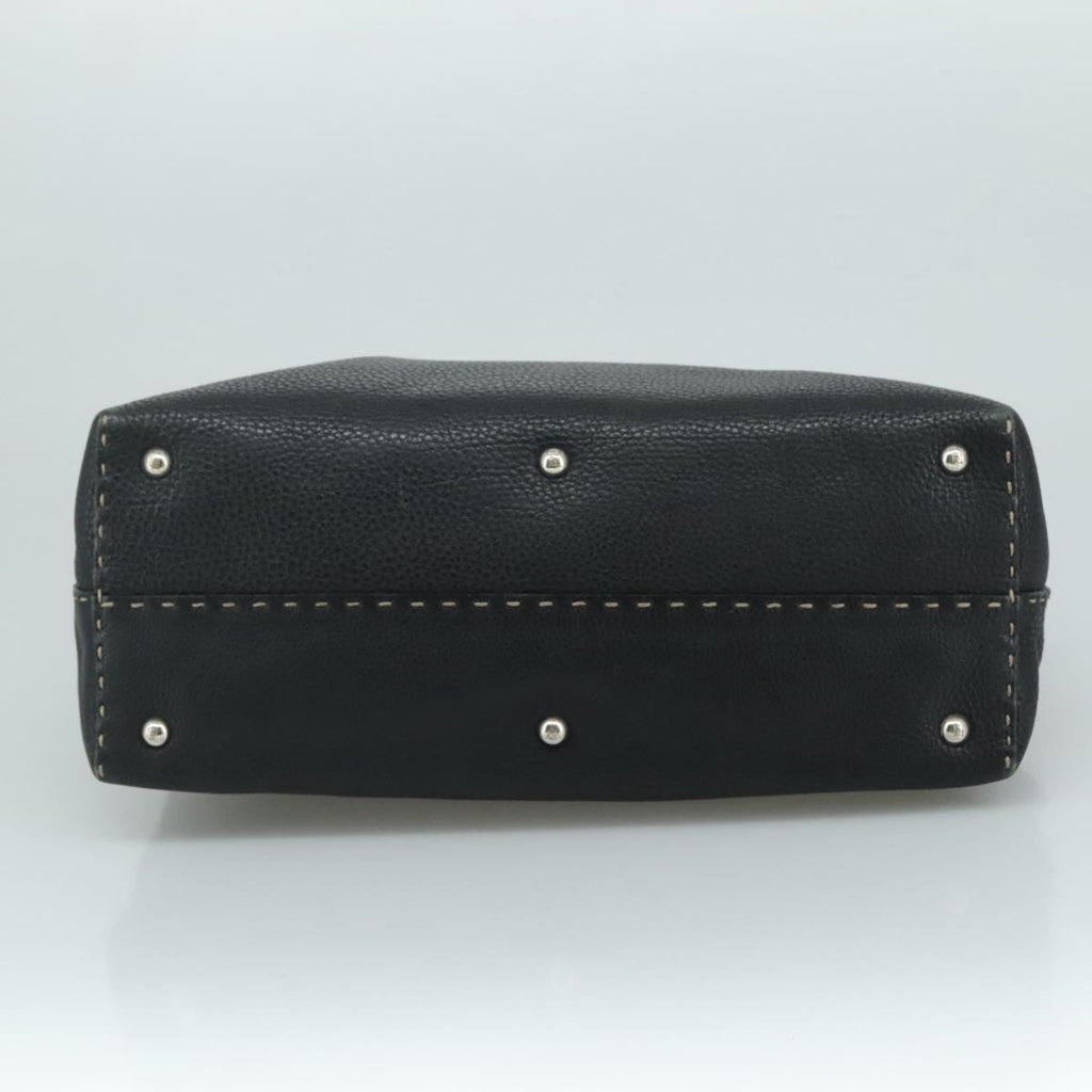 FENDI Celeria Hand Bag Leather Black Silver yk16876