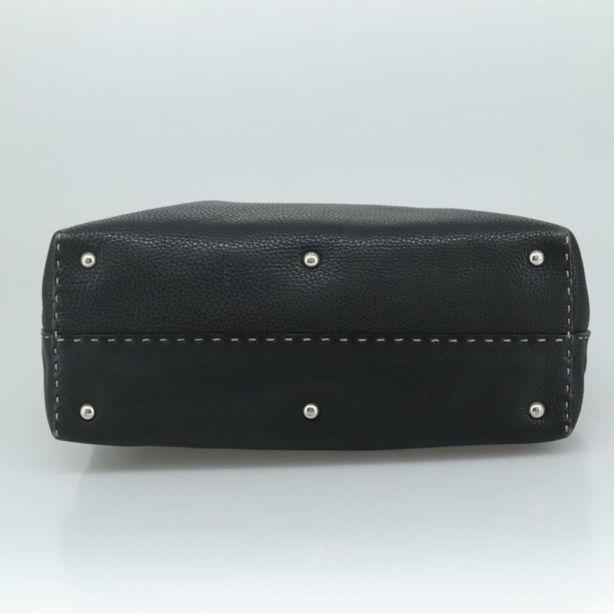 FENDI Celeria Hand Bag Leather Black Silver yk16876