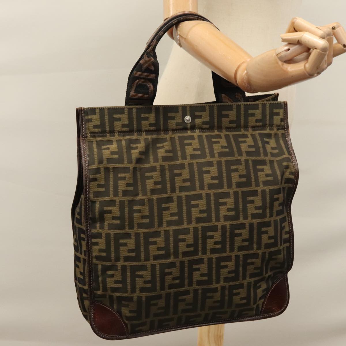 FENDI Zucca Canvas Tote Bag Brown Black yk17054