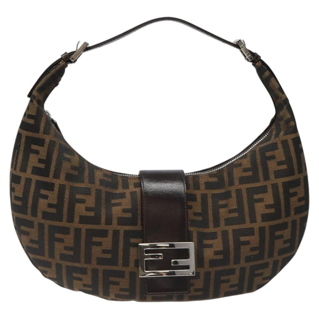 FENDI Zucca Canvas Croissant Shoulder Bag Black Brown yk17081A