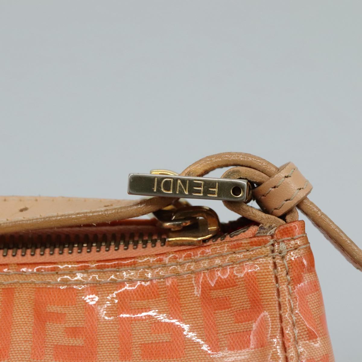 FENDI Zucchino Canvas Hand Bag Enamel Orange Gold yk17094