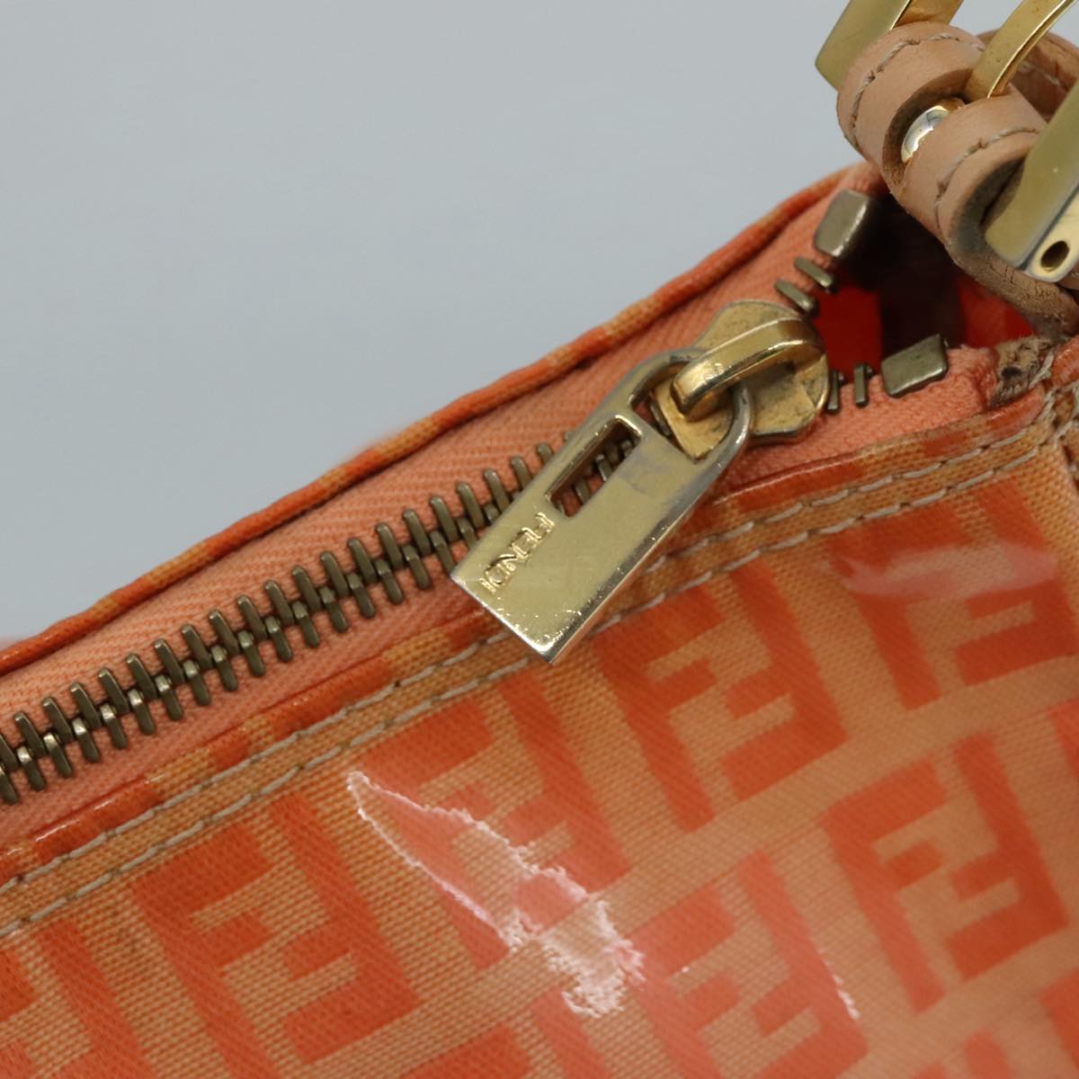 FENDI Zucchino Canvas Hand Bag Enamel Orange Gold yk17094