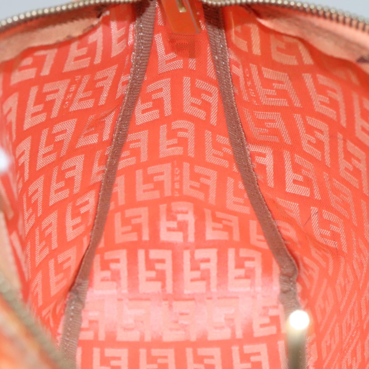 FENDI Zucchino Canvas Hand Bag Enamel Orange Gold yk17094
