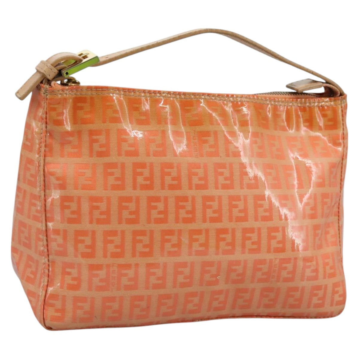FENDI Zucchino Canvas Hand Bag Enamel Orange Gold yk17094