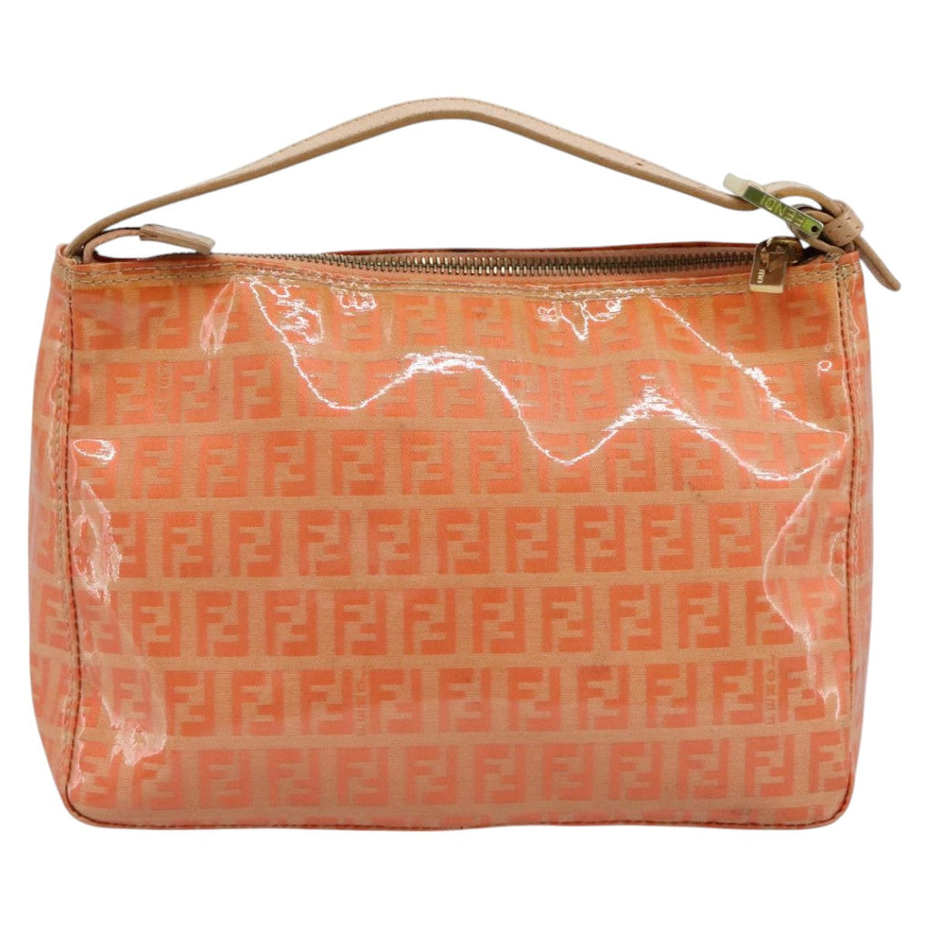 FENDI Zucchino Canvas Hand Bag Enamel Orange Gold yk17094