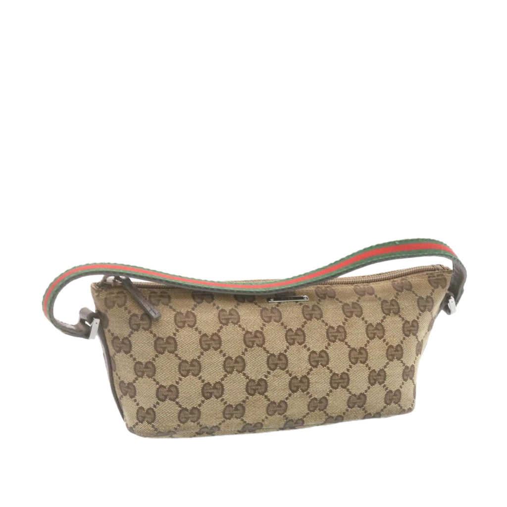 GUCCI Web Sherry Line GG Canvas hand Pouch Beige Red Green yk1727