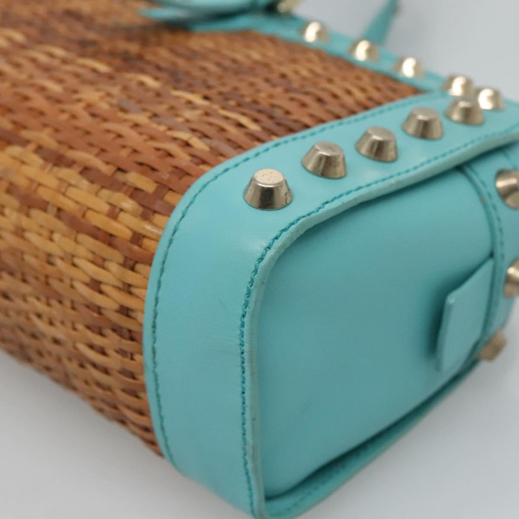 FENDI Studs Hand Bag Straw Beige Gold yk17312