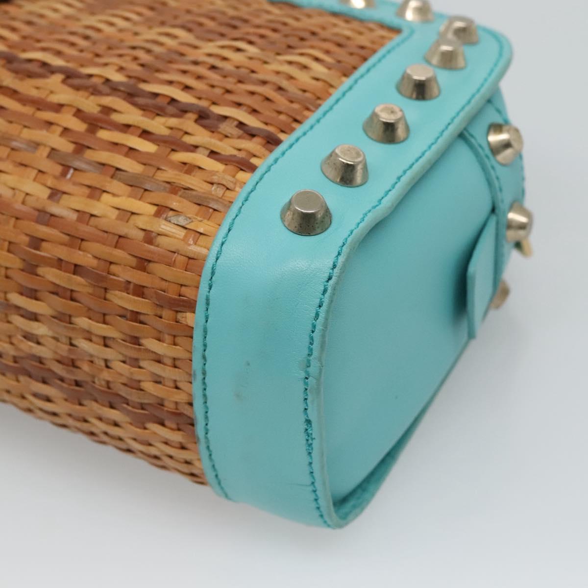 FENDI Studs Hand Bag Straw Beige Gold yk17312
