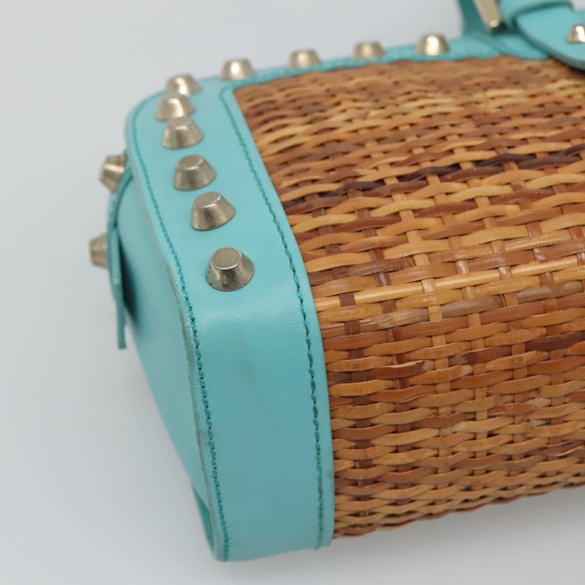 FENDI Studs Hand Bag Straw Beige Gold yk17312