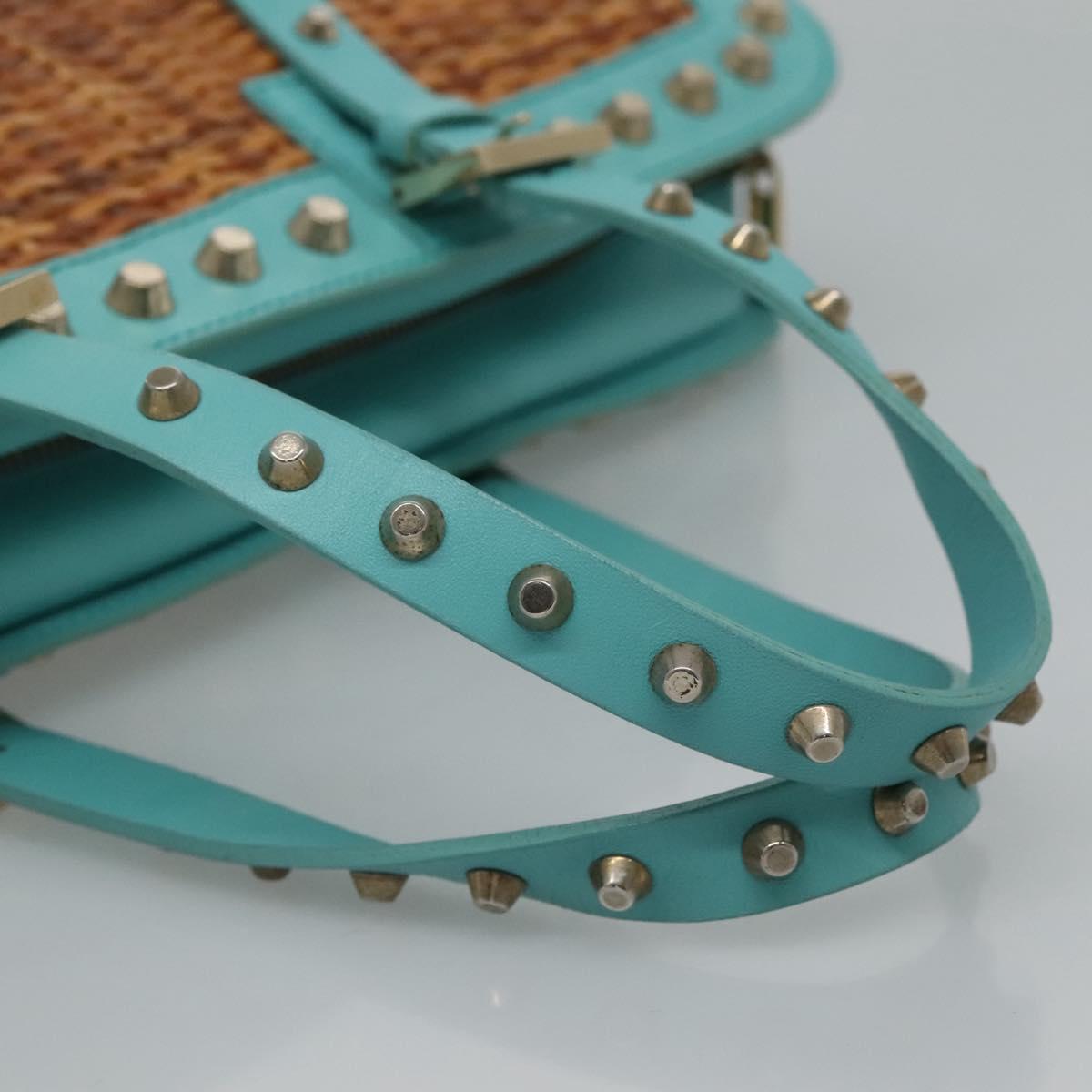 FENDI Studs Hand Bag Straw Beige Gold yk17312