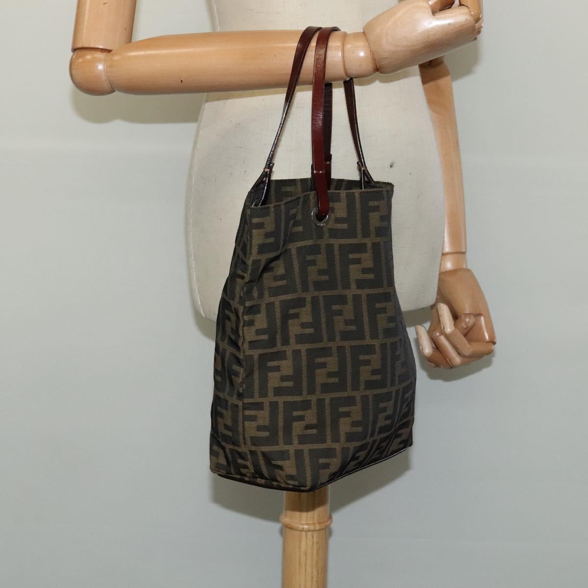 FENDI Zucca Canvas Hand Bag Brown Black yk17350