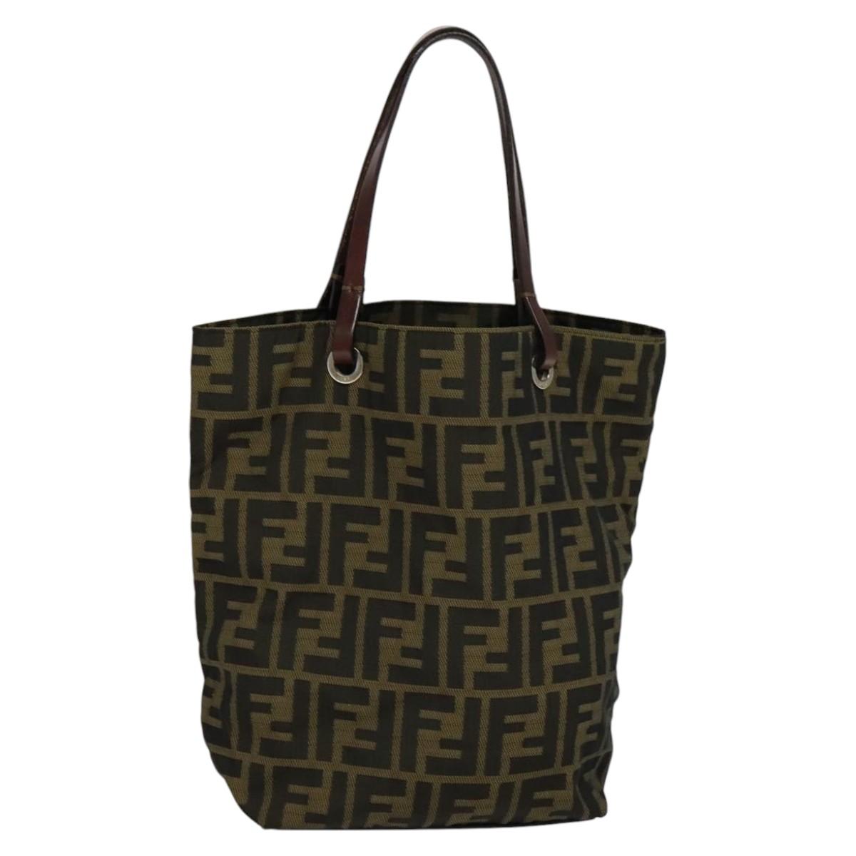 FENDI Zucca Canvas Hand Bag Brown Black yk17350