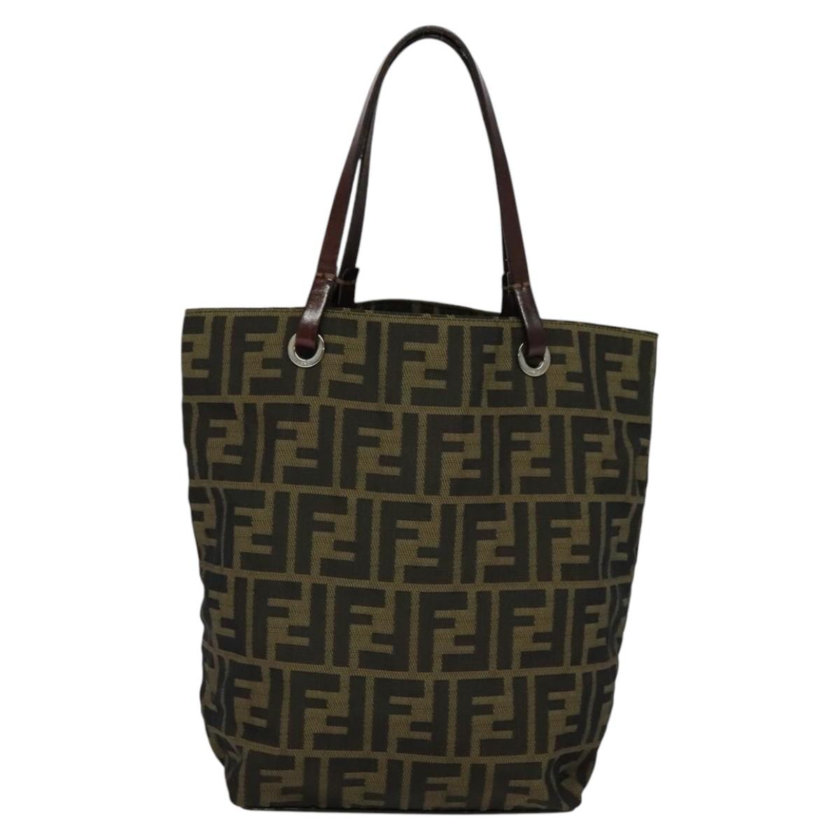 FENDI Zucca Canvas Hand Bag Brown Black yk17350