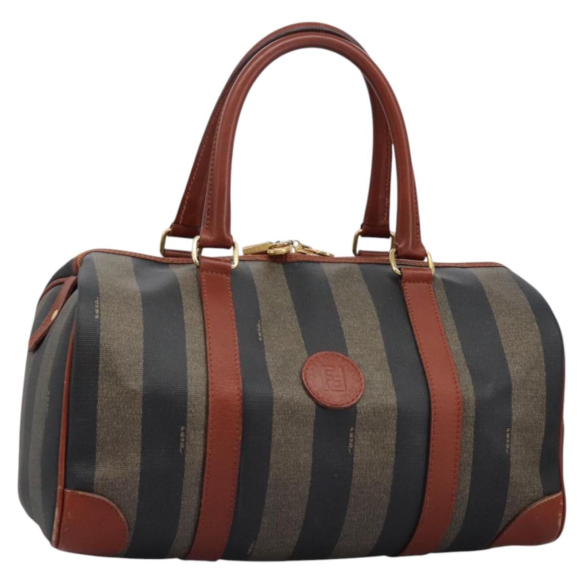 FENDI Pecan Canvas Boston Bag Black Brown yk17380