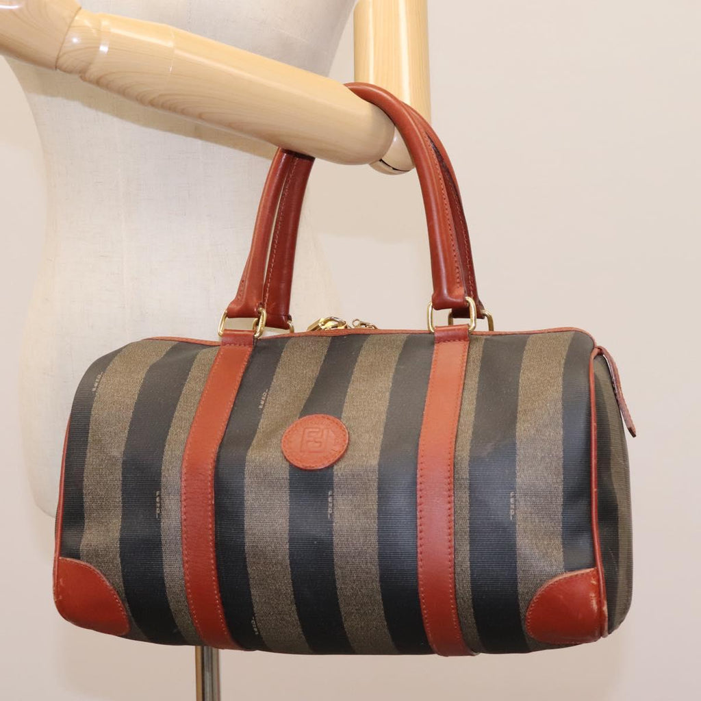 FENDI Pecan Canvas Boston Bag Black Brown yk17380