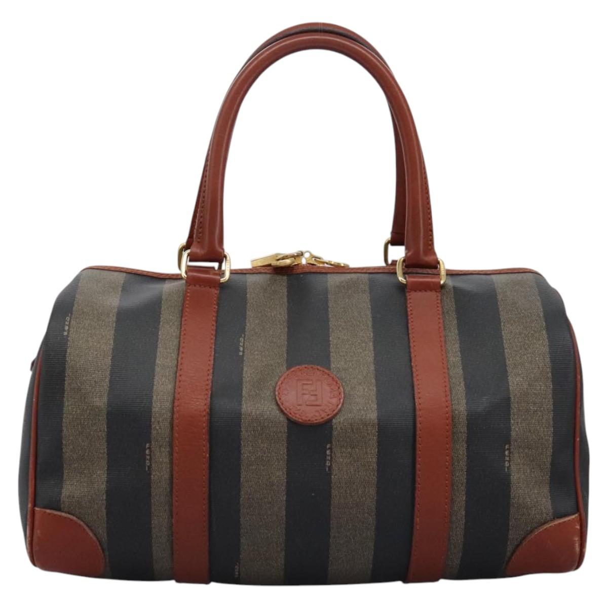 FENDI Pecan Canvas Boston Bag Black Brown yk17380