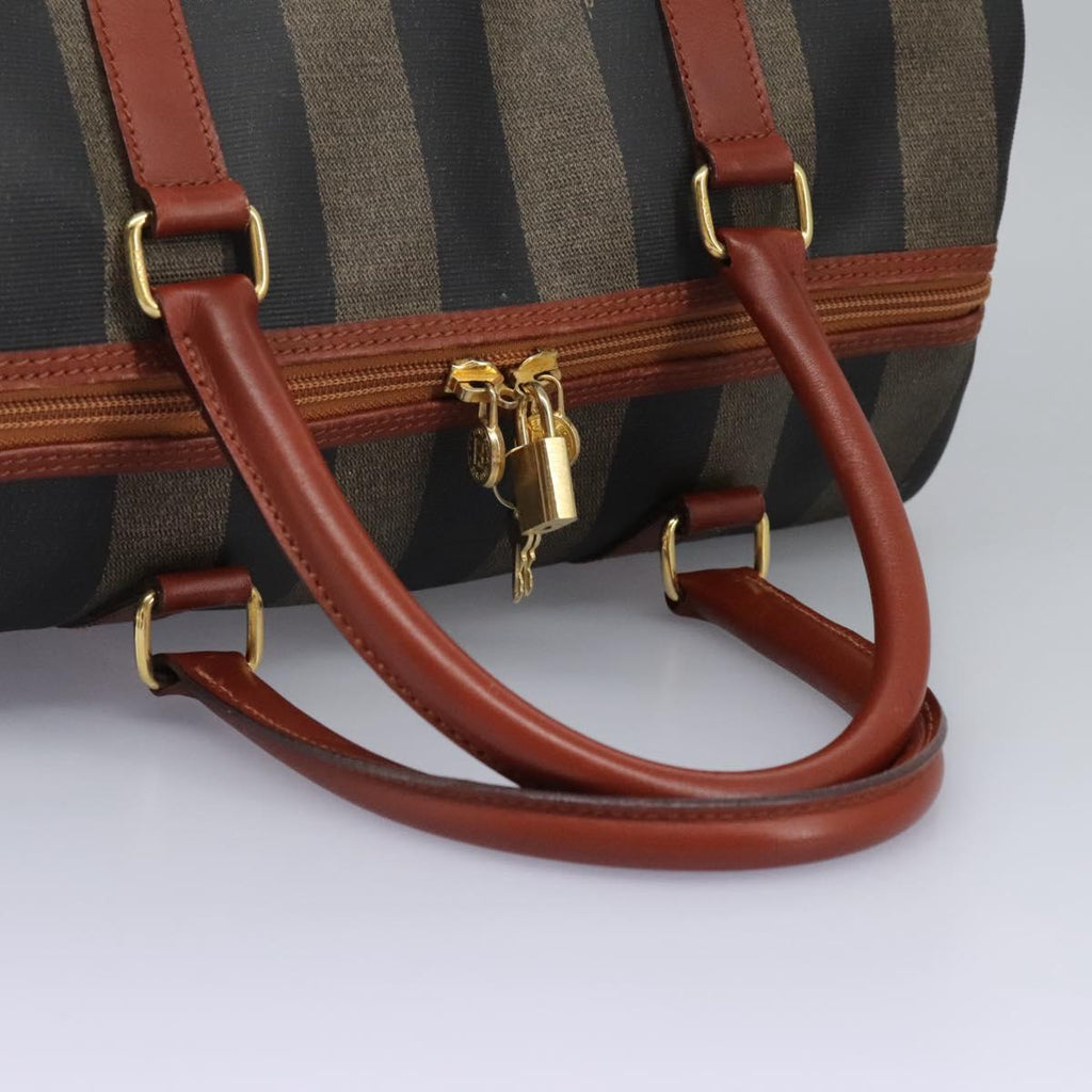 FENDI Pecan Canvas Boston Bag Black Brown yk17380