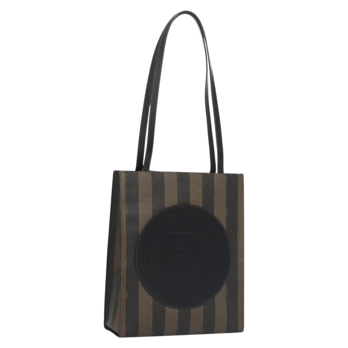 FENDI Pecan Canvas Tote Bag Brown Black yk17395