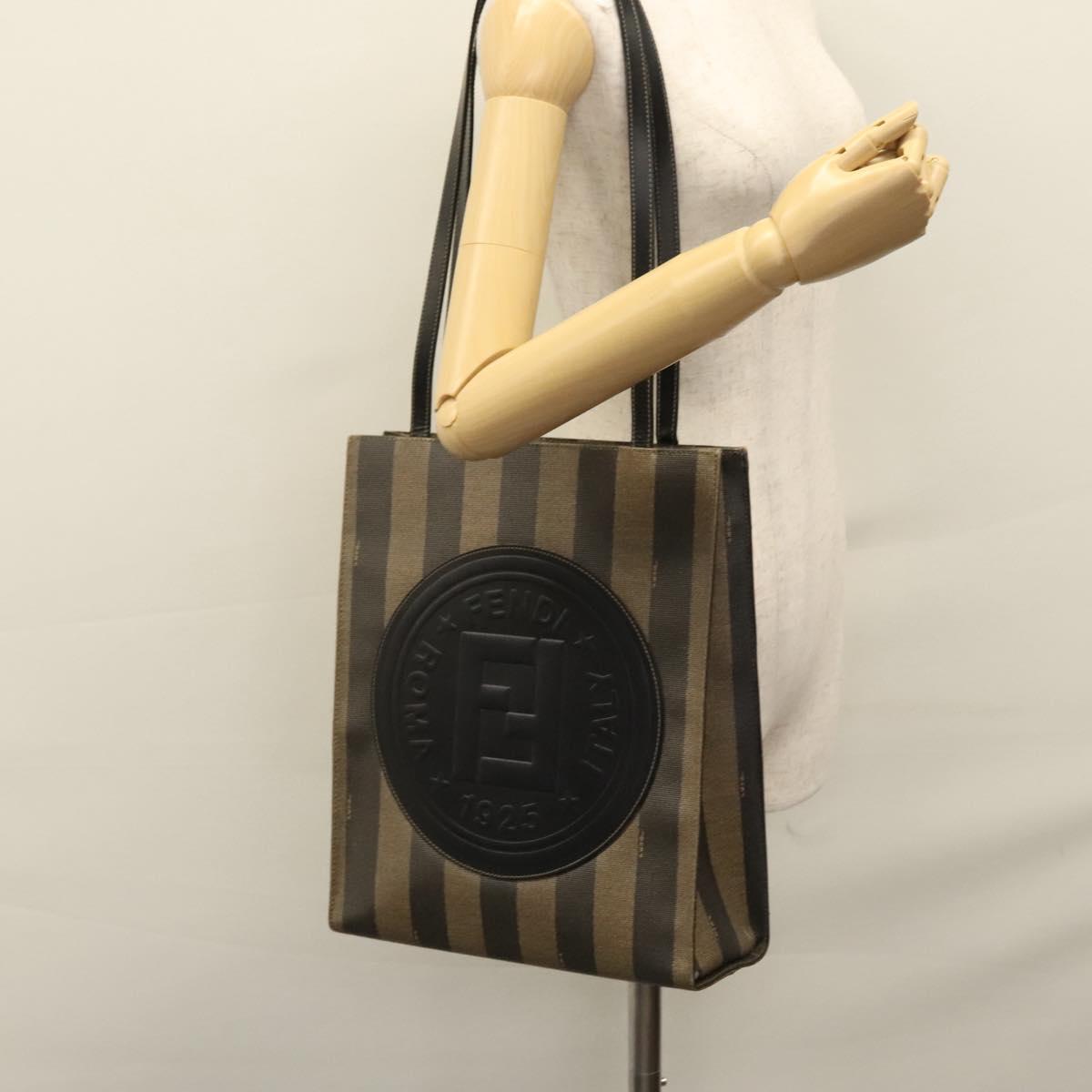 FENDI Pecan Canvas Tote Bag Brown Black yk17395