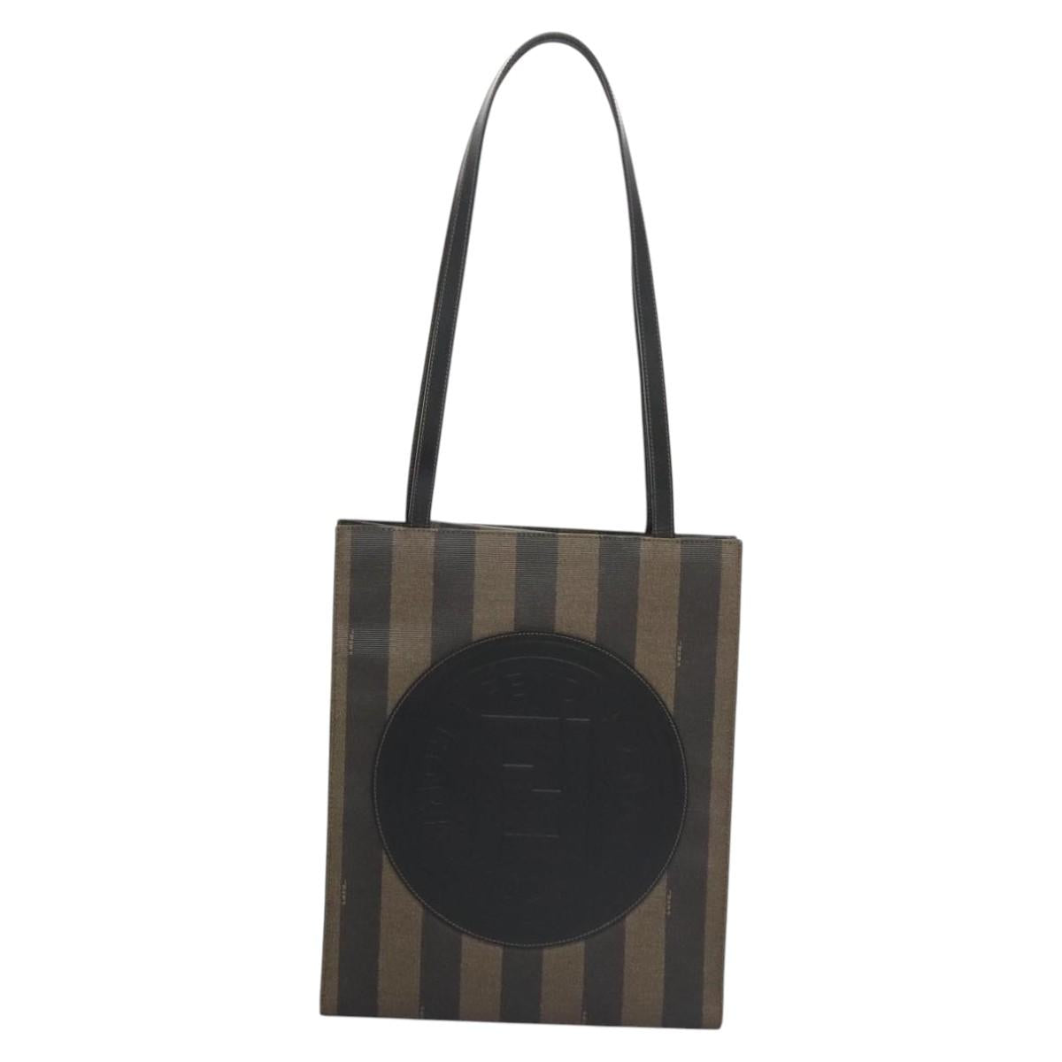 FENDI Pecan Canvas Tote Bag Brown Black yk17395
