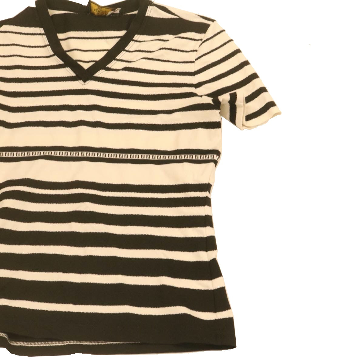 FENDI Stripe Short sleeve T-shirt Nylon Black White yk2188