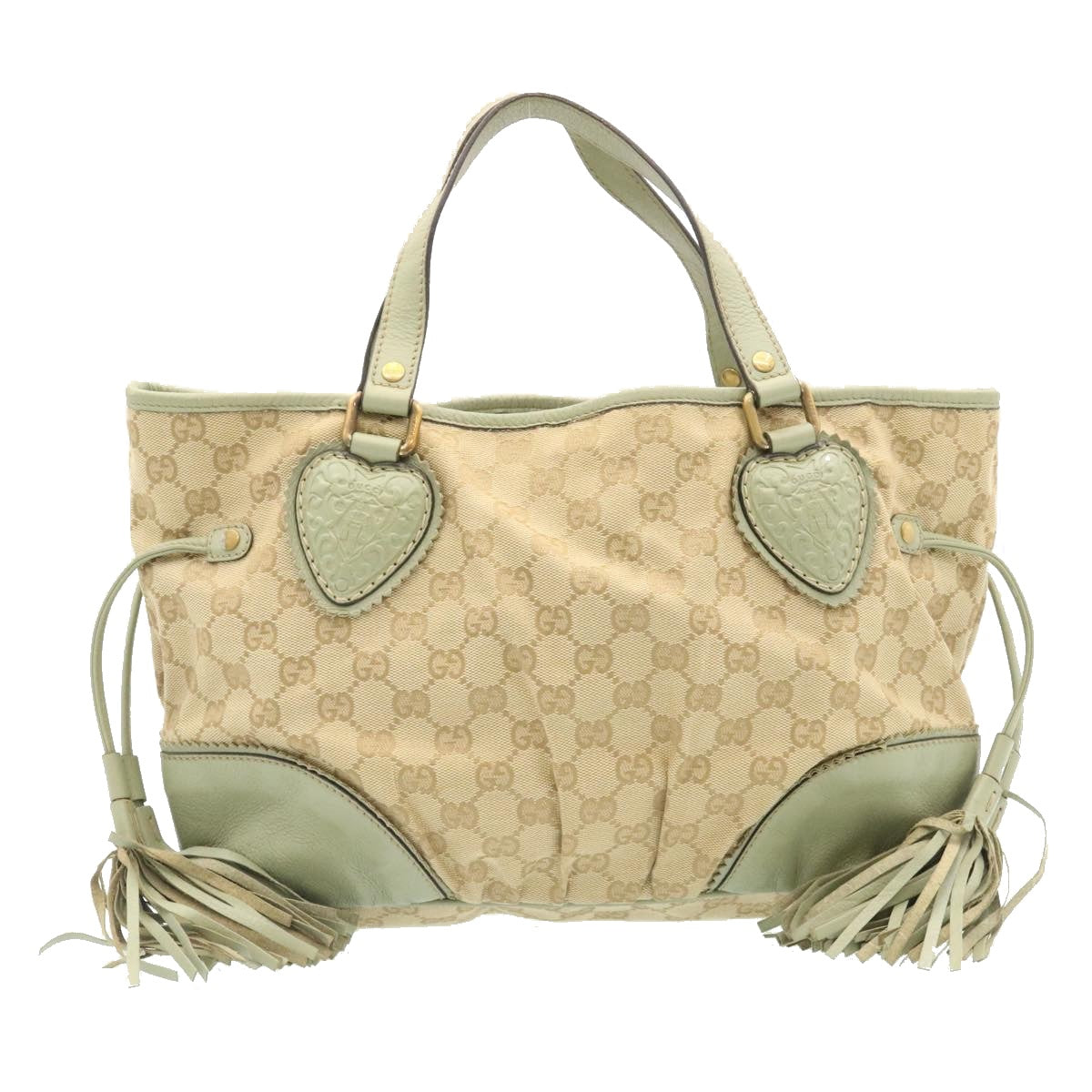 GUCCI GG Canvas Fringe Hand Bag Canvas Beige yk3150