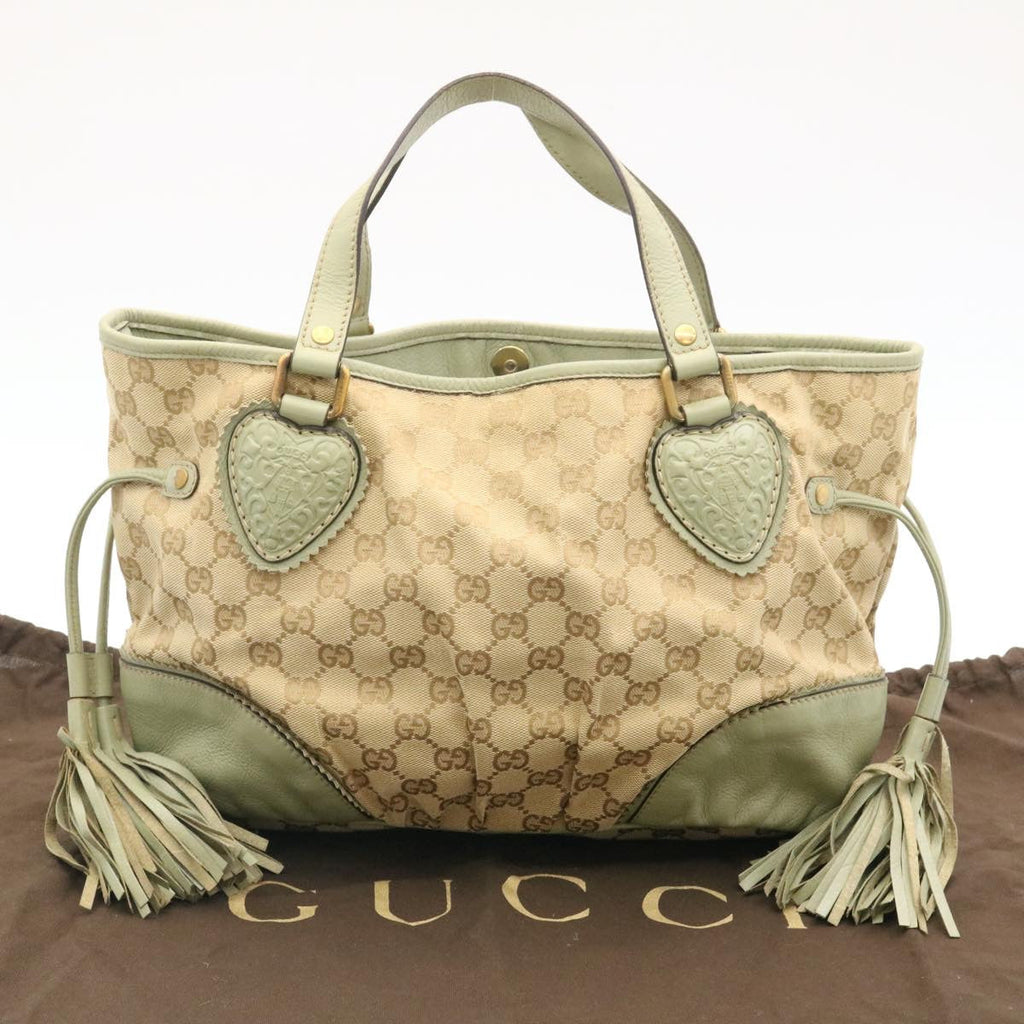 GUCCI GG Canvas Fringe Hand Bag Canvas Beige yk3150