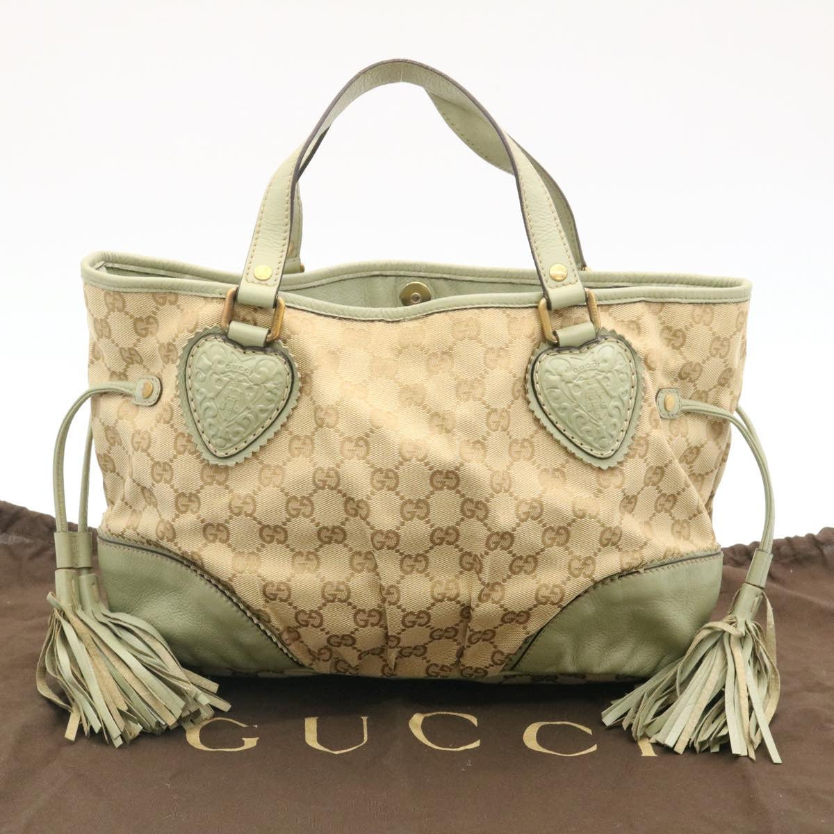 GUCCI GG Canvas Fringe Hand Bag Canvas Beige yk3150