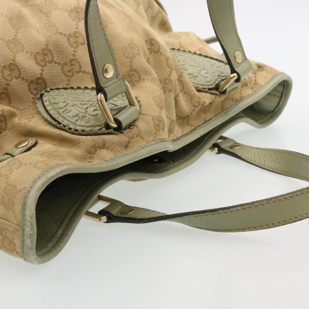 GUCCI GG Canvas Tote Bag Fringe Beige Green yk3822