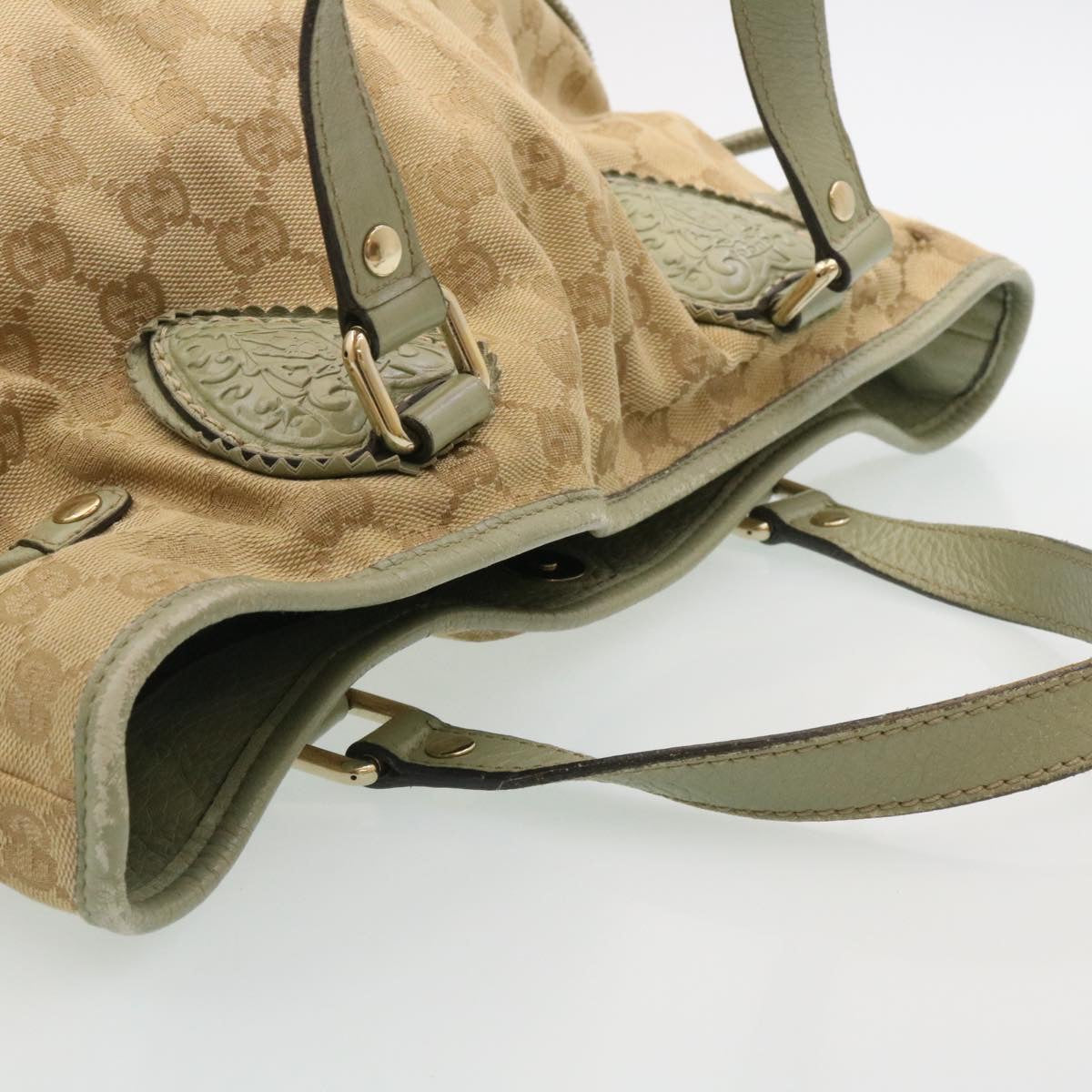 GUCCI GG Canvas Tote Bag Fringe Beige Green yk3822