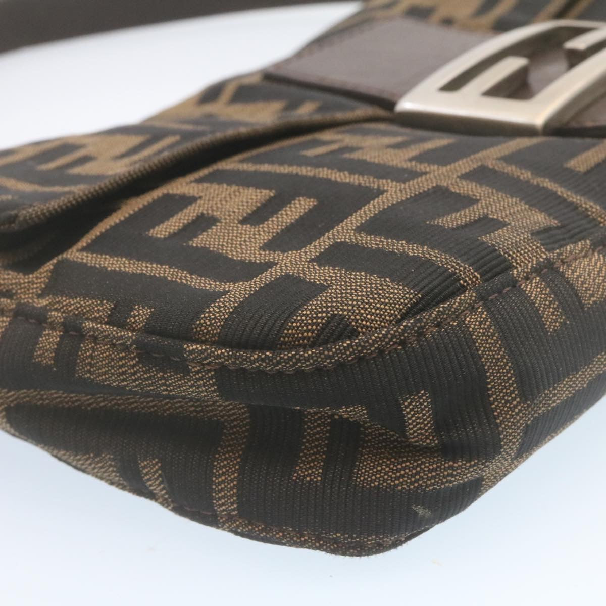 FENDI Zucca Canvas Mamma Baguette Shoulder Bag Brown Black yk3888A