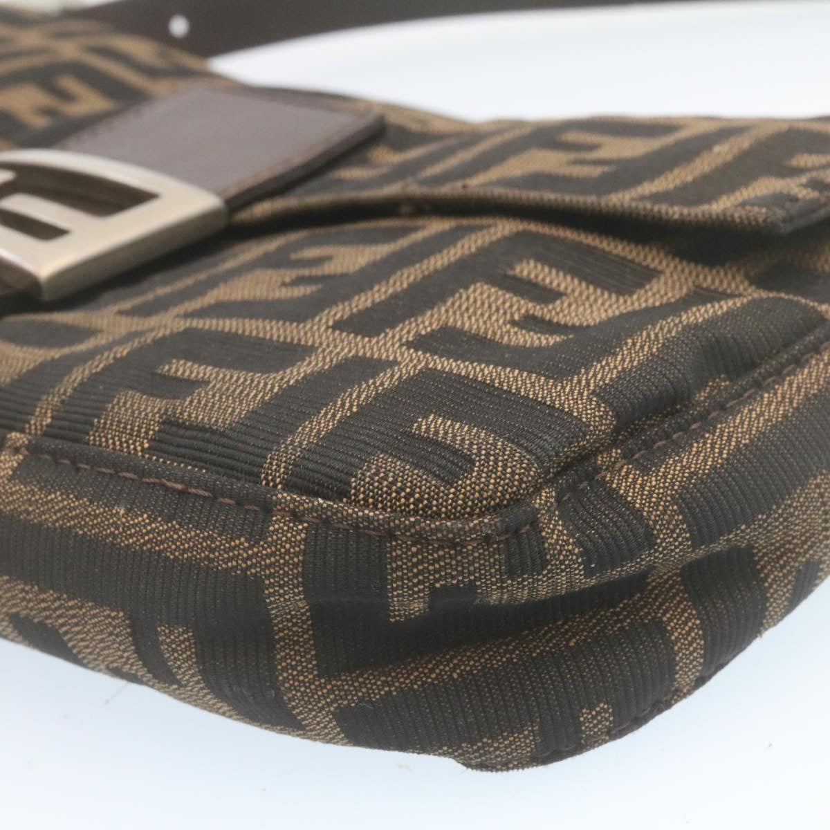 FENDI Zucca Canvas Mamma Baguette Shoulder Bag Brown Black yk3888A
